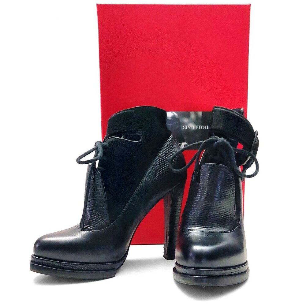 Alexander Wang Black Leather Ankle Lace Up Moto Boots Booties Size US 6.5 - Picture 6 of 14